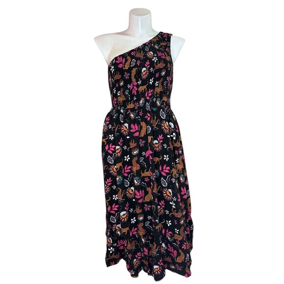 TORRID Midi Challis One-Shoulder Dress Size 4x Leopard Floral Print Stretch - Picture 1 of 16